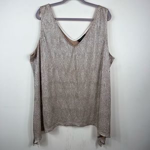 Lane Bryant Crinkle Double V Gold Sparkling Tank